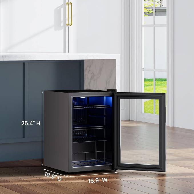 Yeego Beverage Refrigerator Drink Cooler, 85 Cans Mini Fridge Glass Door | Soda Wine Beer Cooler, 34°F To 54°F Temperature Control, for Home Office Bar, Adjustable Shelves,Freestanding, Black - Image 8