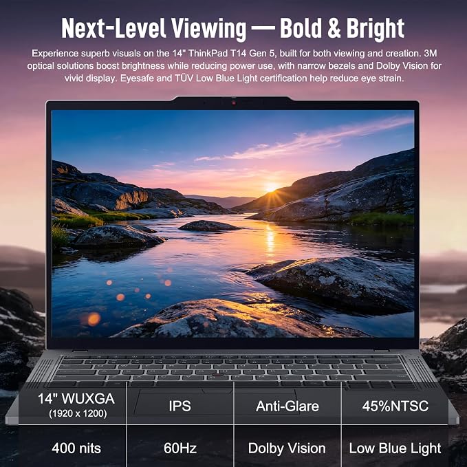 Lenovo ThinkPad T14 Business AI Laptop, 14" FHD+ IPS, Intel Core Ultra 7 155U, 16GB DDR5, 512GB SSD, 5MP Webcam, Fingerprint, Backlit, Wi-Fi 6E, Thunderbolt 4, Windows 11 Pro, 7-in-1 USB-C Hub Bundle - Image 4