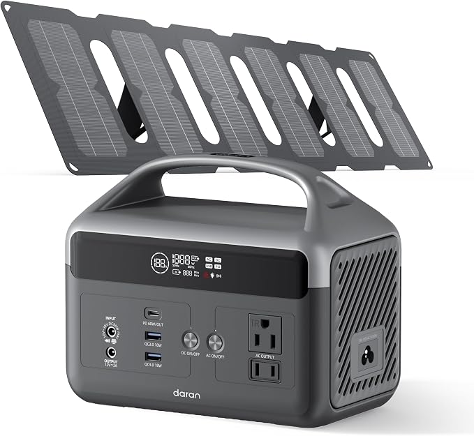 Portable Power Station with Foldable Solar Panels 40w, DaranEner 300w Lifepo4 Battery 60W USB-C Pd, 192Wh Fast Recharge Home Backup Power Bank, Lightweight Solar Generator for Camping, Outdoor Travel by DaranEner