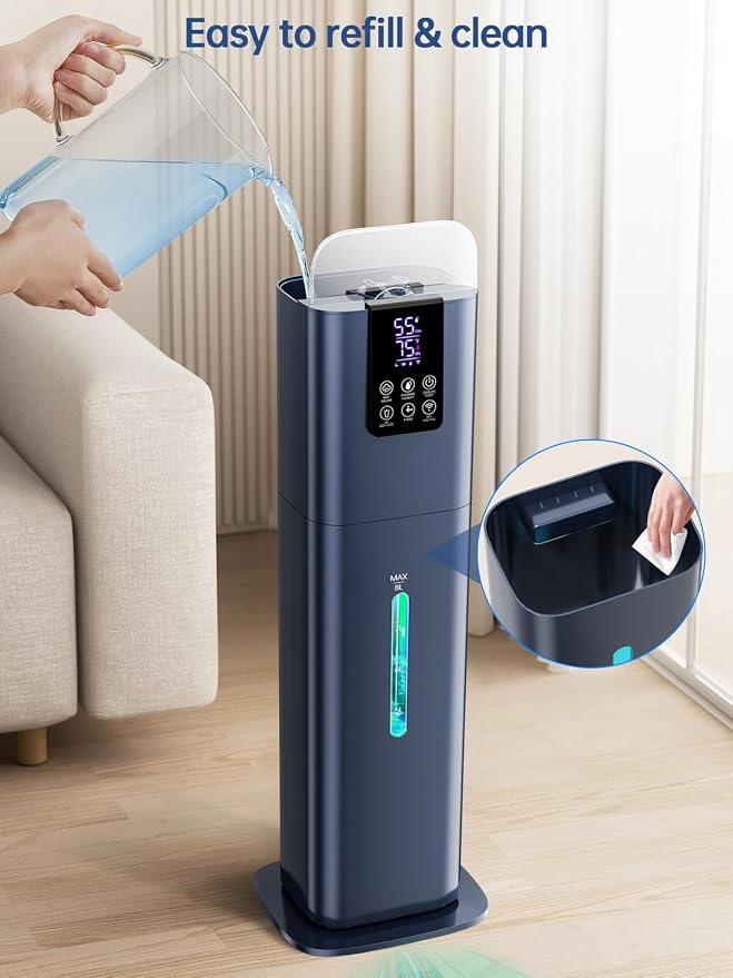 8L Smart Humidifiers for Bedroom Large Room, 2.1Gal Cool Mist Top Fill Diffuser Ambient Light, App & Remote Control, 3 Mist Modes, Quiet Humidifier for Home Office Plant (Blue) - Image 8