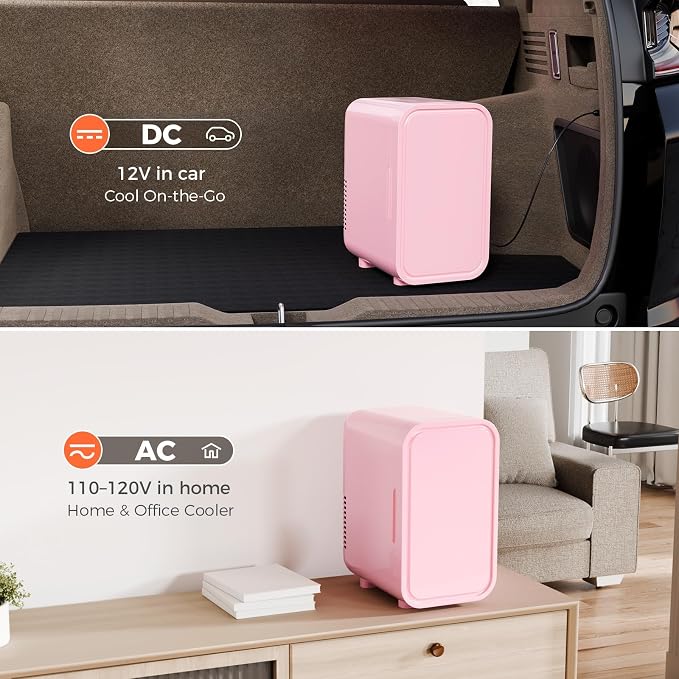 OSTBA Mini Fridge for Skincare, 6 Liter/8 Can 110V AC/ 12V DC Portable Thermoelectric Cooler Refrigerators for Bedroom, Skincare, Beverage, Office, Dorm Room and Car, Pink - Image 7