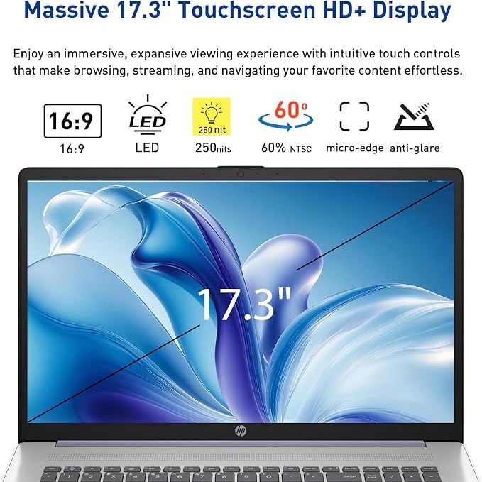 HP 17.3" Touchscreen Laptop w/Microsoft 365, 16GB RAM, 1TB SSD+128GB UFS | Webcam w/ shutter, Fingerprint Reader, Backlit Keyboard, Microsoft Copilot Key, Intel Quad-Core CPU, Win11, Blue - Image 3
