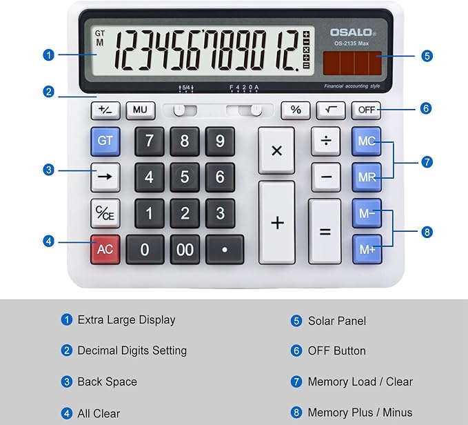 Desktop Calculator, Extra Large LCD Display Computer Button 12 Digits - Image 4