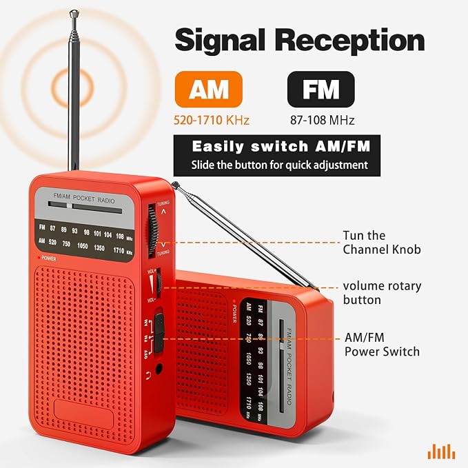 Portable Radio AM FM with Long Range Reception, Goodes Transistor Radio with Loud Speaker, 2AA Battery Operated, Headphone Jack for Indoor, Outdoor and Emergency Use-Red - Image 2