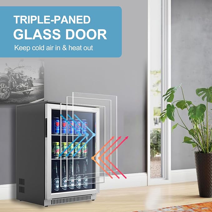 Weili 20" Under Counter Beverage Refrigerator with Reversible Glass Door | Built-in/Freestanding, 3.2 Cu.Ft, Stainless Steel, Adjustable Shelves, Beer Soda Drink Fridge, for Home Bar Office Kitchen - Image 5
