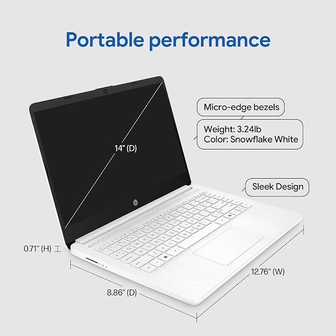 HP 14" Laptop · Microsoft 365 Included · 576GB Storage (64GB + 512GB SD) · 4GB RAM · HD Display · 12-Hour Battery · WiFi · Bluetooth · Windows 11 White - Image 7
