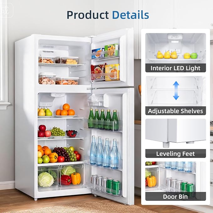 Antarctic Star 17.6 Cu.Ft,2 Door Refrigerator with Freezer,Adjustable Thermostat,Reversible Door for Kitchen,Dorm and Office,White - Image 5