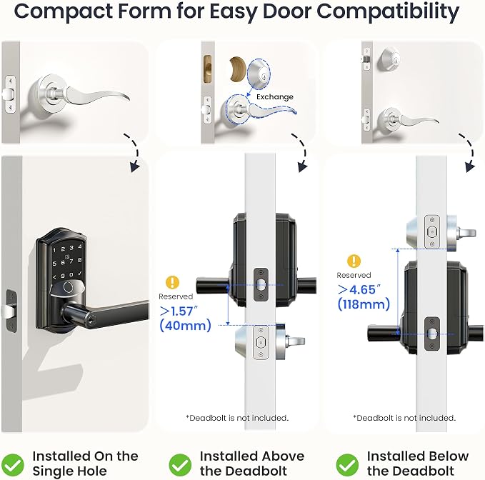 Veise VE029 WiFi Smart Lever Lock, Fingerprint Keyless Entry Door Lock - Image 8
