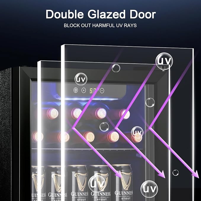 Antarctic Star 12 Bottle/48 Can Wine Cooler/Cabinet, Mini Drink Fridge, Clear Front Glass Door Counter Top Red Cellar Beer Soda Bar Quiet Compressor LED Display 1.3 cu.ft. Black | 12 Bottle 48 Can Capacity, Clear Front Glass Door, Counter-top, for Red ... - Image 3