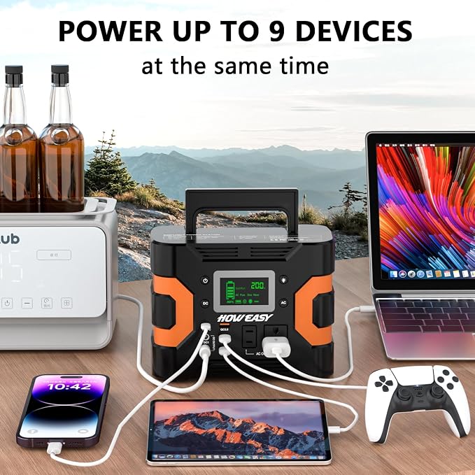 HOWEASY Portable Power Station 300W, 236Wh Solar Generator with Pure Sine Wave 110V AC Output, Backup Lithium Battery with LED Light for Outdoor Camping Travel Home Blackout - Image 4