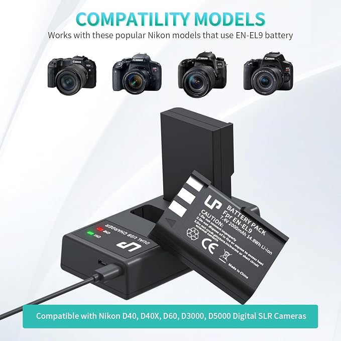 LP EN-EL9 EN EL9a Battery Charger Pack, D5000 Digital SLR Cameras - Image 2