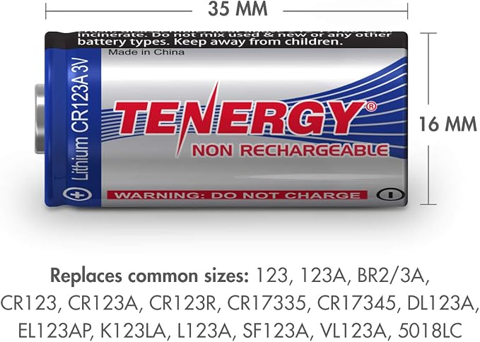 Tenergy 3V CR123A Lithium Battery, High Performance 1500mAh CR123A Cell - Image 4
