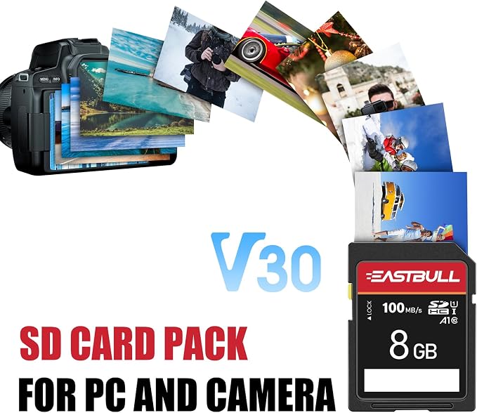 5-Pack of SD Card 8GB EASTBULL Class 10 SD Card U1 V30 High-Speed 100MB/s Read - Image 4