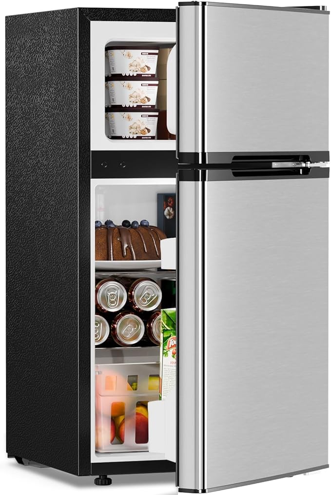 Antarctic Star 3.1 Cu.Ft.Compact Refrigerator,Mini Fridge with Freezer,2-Door with Adjustable Removable Shelves For kitchen/Apartment/Dorm/Office,SILVER by AntarcticStar