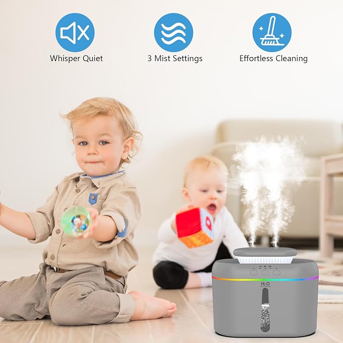 2L humidifiers for bedroom humidifier Home Ultra-Quiet 28 dB Quiet Supersized Cool Mist Air Humidifier for Baby Nursery，Dual Nozzie，Easy to Clean & Fill, 7 Color NightLight - Image 3