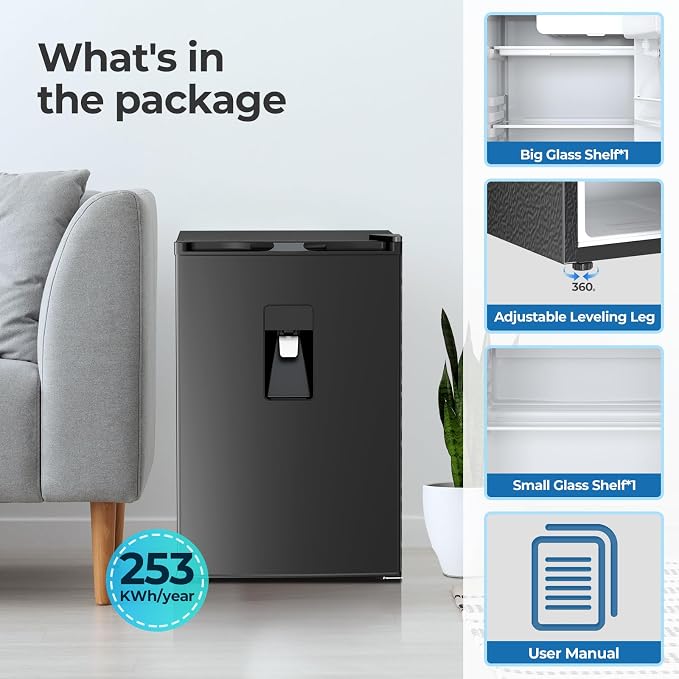Electactic Compact Refrigerator 4.4 cu.ft mini fridge with Water Dispenser, Single Door Refrigerator with Adjustable Temperature Settings, Low noise, for Bedroom, Office, Dorm Black - Image 5