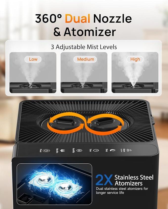Mifasol Humidifier Large Room, 5.3Gal/20L Warm & Cool Mist Humidifiers for Home 1500 sq ft, Whole House Humidifier, Humidifiers for Bedroom Home Plants Office Large Areas, Black - Image 7