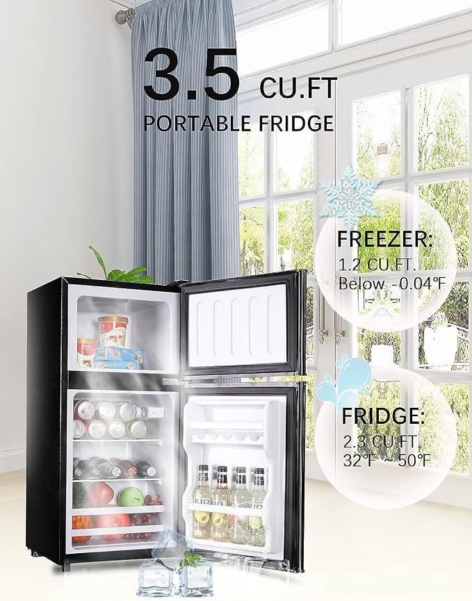 Refrigerator with Freezer 3.5 Cu.Ft Top-Freezer Compact Refrigerator Black | 7 Level Adjustable Thermostat Control, 2 Door ,Low noise,Low Power Consumption - Image 6