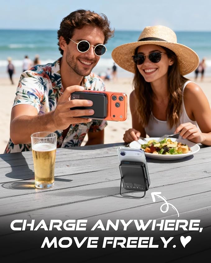 Portable Charger for Magsafe Battery Pack,10000mAh Power Bank with Foldable Stand,Travel Essential PD 22.5W Fast Charge,Magnetic Charge Wireless Charger for iPhone 17/16/15/14/13/12 Series–Black - Image 2