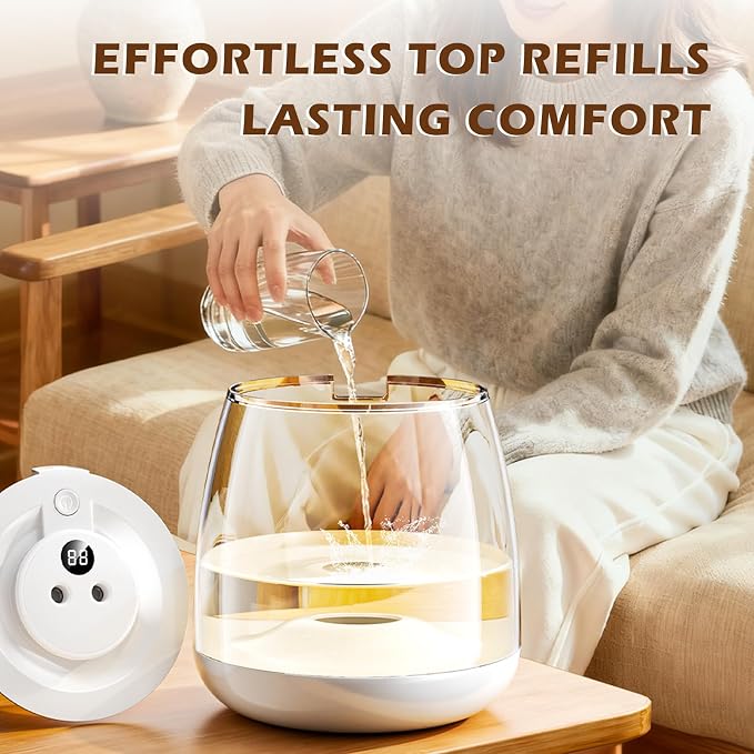 Humidifiers for Bedroom, 3 L Cool Mist Top-Fill 40H Super Long Time, 23dB Quiet, Baby Humidifier, Oil Diffuser for Large Room, Plants, Nursery, Office, Colored lights (white) - Image 3