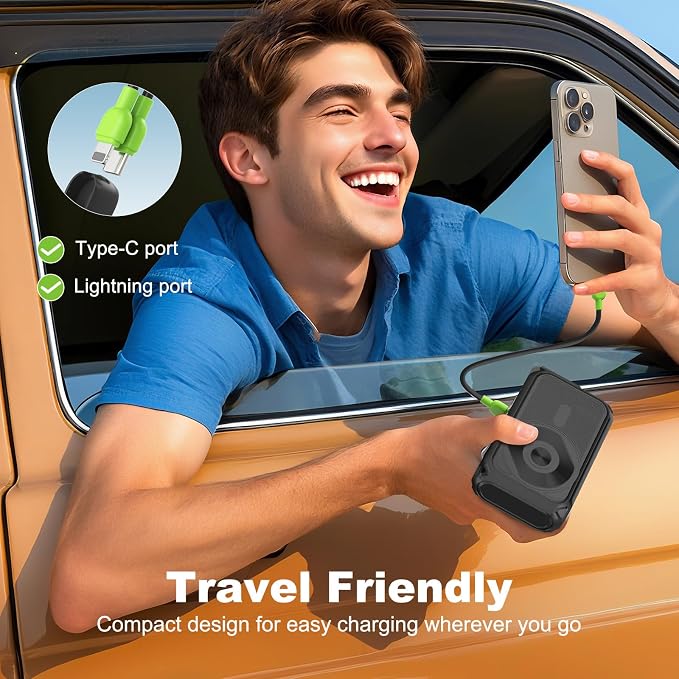 P05 Portable Charger, Magnetic Power Bank, Small Wireless PowerBank, Battery Pack 20000mAh Travel Essentials Fast Charging With Built in Cable, Foldable Wall Plug for iPhone,Samsung,Andriod - Image 7