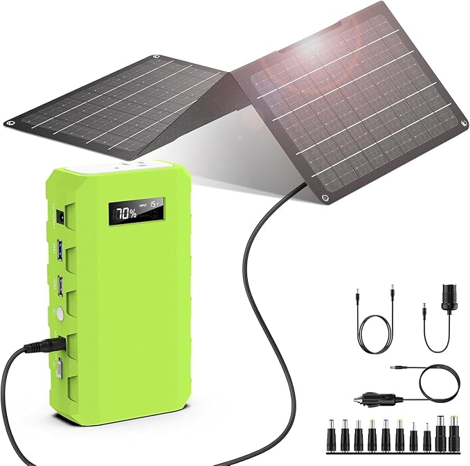 powkey 24000mAh/65W Solar Generator 30W with Panels Included, 88Wh Portable Power Station with AC Outlet, Lithium Battery Rechargeable Powered Bank with 110V AC Outlet for Emergency (Green+Black) by POWKEY