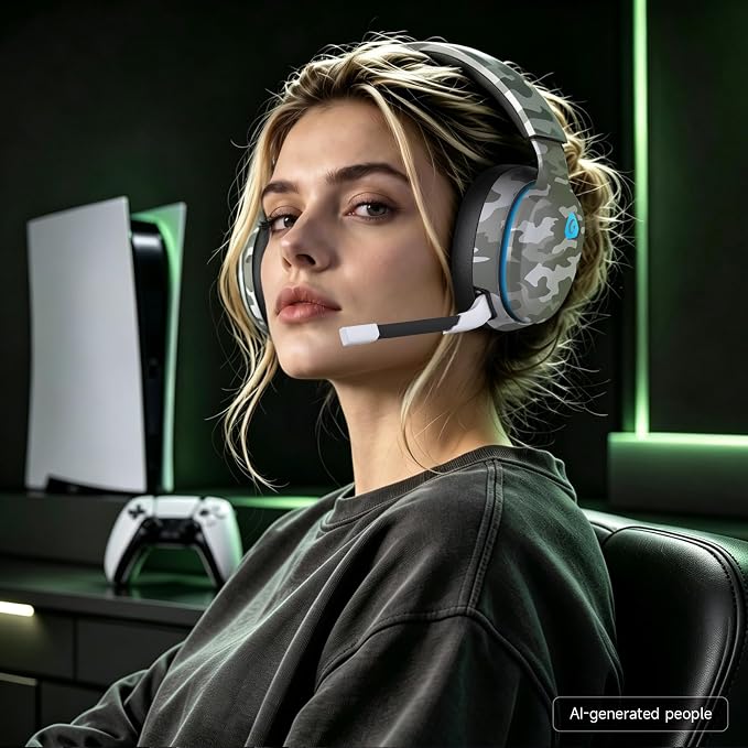 AOC 2.4GHz Wireless Gaming Headset for PS5, PS4, PC, Switch, 45Hr, Camo | Bluetooth 6.0 Gaming Headphones with Noise Canceling Mic, 7.1 Virtual Surround, Great for Fortnite & Call of Duty/FPS Gamers - Image 8