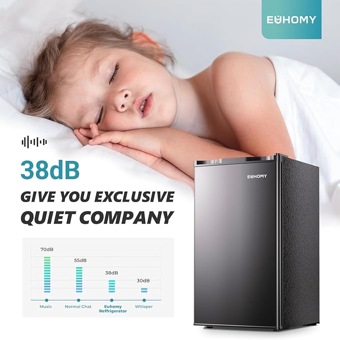 EUHOMY 3.2 Cu.Ft Mini Fridge with Freezer, Single Door Compact Refrigerator, Adjustable Thermostat, Mini Refrigerator Energy Saving, Mini fridge for Bedroom, Dorm, Office, Black - Image 7