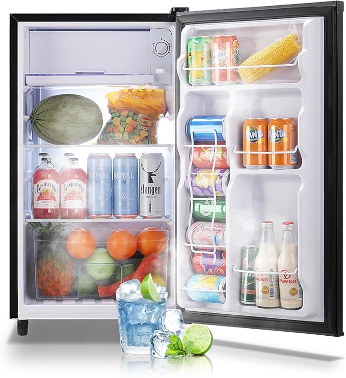 Compact Refrigerator 3.2 CU.FT Mini Fridge with Freezer Single Door Adjustable Temperature Side Door Wire Rack suit for Dorm Office Apartment BLACK by WANAI%C2%AE