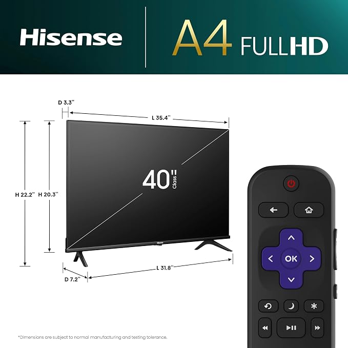 Hisense 40-Inch Class A4 Series FHD 1080p Smart Roku TV with Alexa Compatibility (40A4NR) - Dolby Audio, Slim Bezel Design, Google Assistant - Image 3