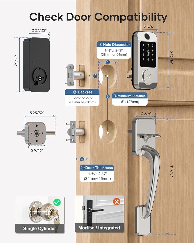 Wi-Fi Smart Front Door Lock Set, Keyless Entry Deadbolt Handle Set Built-in - Image 9