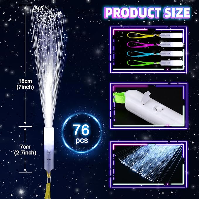 SHQDD 76 PCS White Fiber Optic Sticks, LED Fiber Wands, Fiber Optic Wand - Image 4