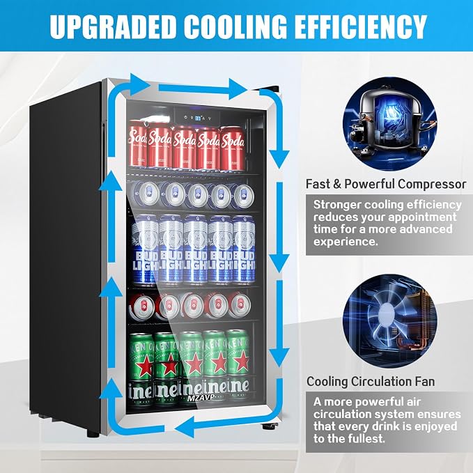 Beverage Refrigerator Cooler, 120 Can Mini Beverage Fridge with Reversible Glass Door for Soda Beer, 3 Cu.Ft Drink Fridge with Digital Temperature Control & Adjustable Shelves - Silver - Image 4