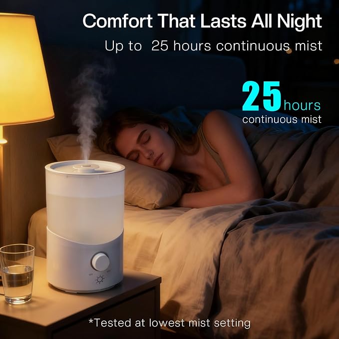Cool Mist Humidifier for Bedroom, 3L Top Fill Ultrasonic Air Humidifier with Adjustable Knob Control, Quiet Operation, Auto Shut-Off, BPA-Free for Home, Baby, Office, Plants M4 - Image 4