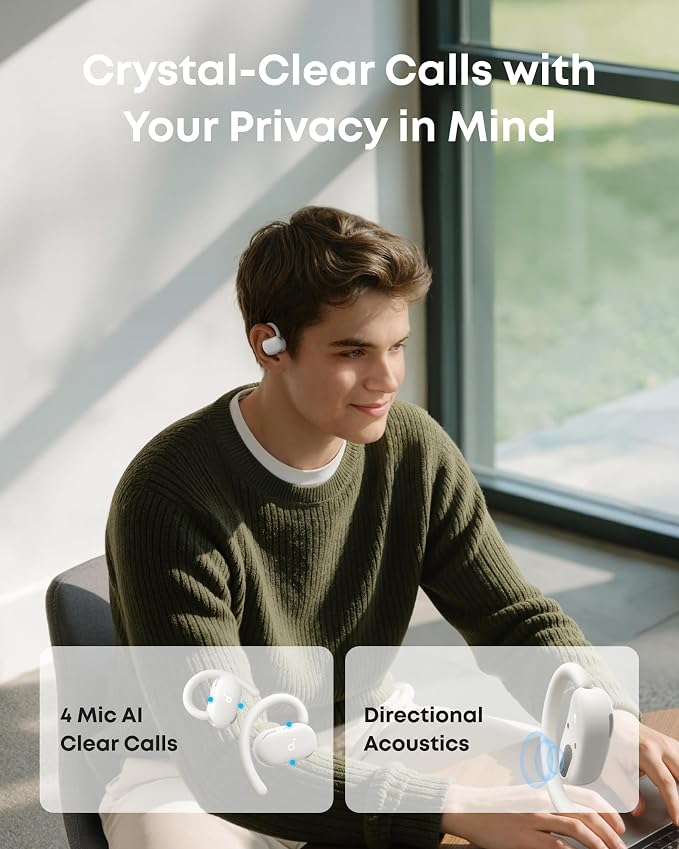 Soundcore V20i by Anker Open Ear Earbuds, Open Ear Headphones True Wireless | Adjustable Hooks, Ultra-Comfort, Snug Fit, Power Sound, Clear Calls, IP55, 36H Playtime, Bluetooth 5.4, Multipoint Connection - Image 5