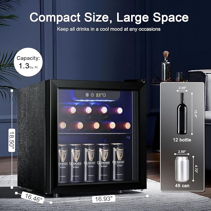Antarctic Star 12 Bottle Wine Cooler Beverage Refrigerator Mini Fridge Clear Glass Door Quiet Counter Top Cellar for Beer Soda Bar 1.3 cu.ft - Image 2