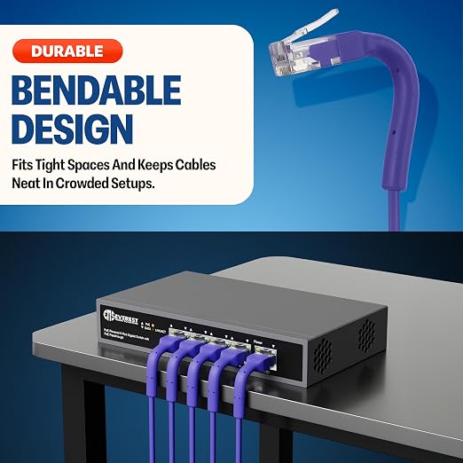 Everest Ultra Slim Cat6a Ethernet Patch Cables 15ft Purple - Image 2