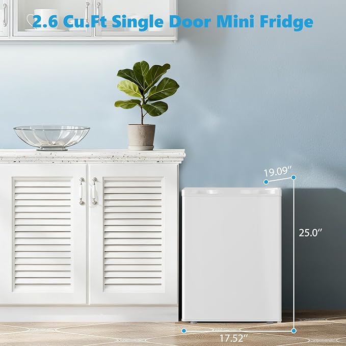 COWSAR 2.6 Cu.Ft Mini Fridge with Freezer for Bedroom Dorm, White | Single Reversible Door, 7 Temperature Settings, Energy Saving, 2 Removable Glass Shelves, Small Refrigerator for Apartment - Image 6