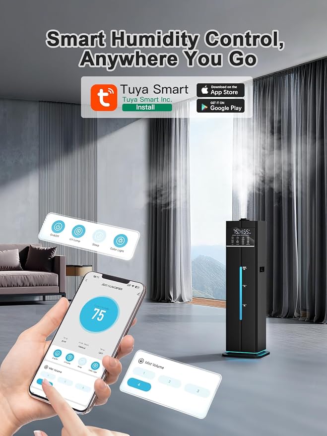 9L/2.4Gal Smart Cool Mist Humidifier, Top Fill Quiet Humidifier Large Room, Covers 550ft², App & Remote Control, 60H Runtime, 7 Colors Light, 4 Mist Modes Humidifiers for Bedroom, Office, Black - Image 2