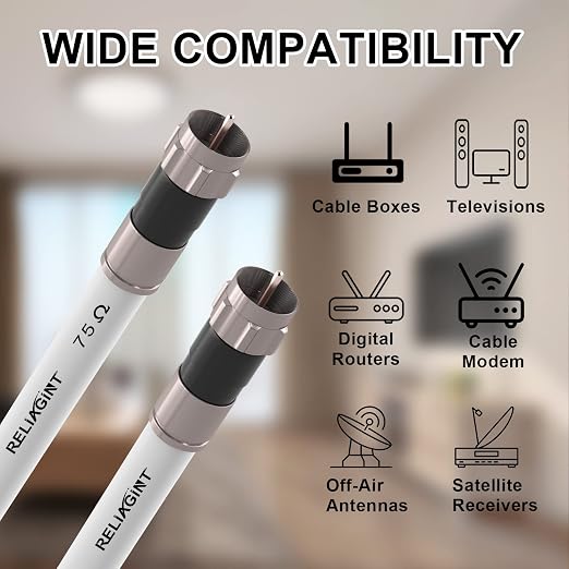 10ft RG6 Coaxial Cable White, 75 Ohm Coax Cable - Image 5