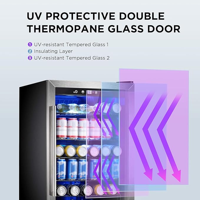 Electactic Wine Cooler 37 Bottle Freestanding Fridge with Stainless Steel Reversible Glass Door, 145 Can Beverage Refrigerator Quiet Compressor for Home Kitchen Bar, 4.5 Cu.ft Silver - Image 4