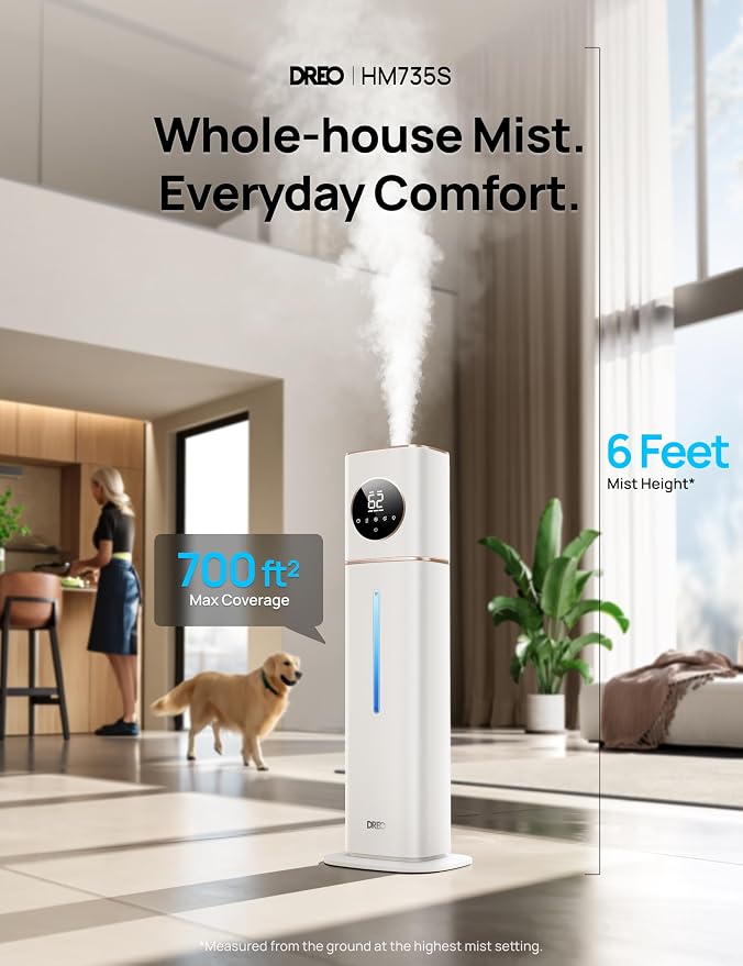 DREO HM735S 11L Smart Humidifier Large Room 700 ft², 100H Cool Mist Air Humidifiers for Bedroom, Top-Fill, Clean Tank Technology, 26dB, Auto Mode, Aroma Box, RGB, Remote & APP Control, Baby, White - Image 2