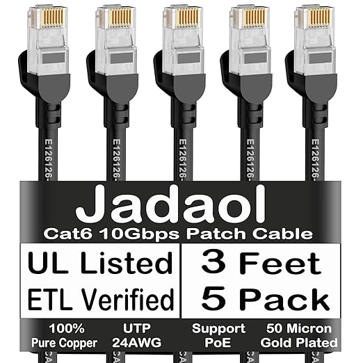 Jadaol Cat6 Ethernet Patch Cables 3ft 5-Pack, 10Gbps 24AWG Pure Copper RJ45 by Jadaol