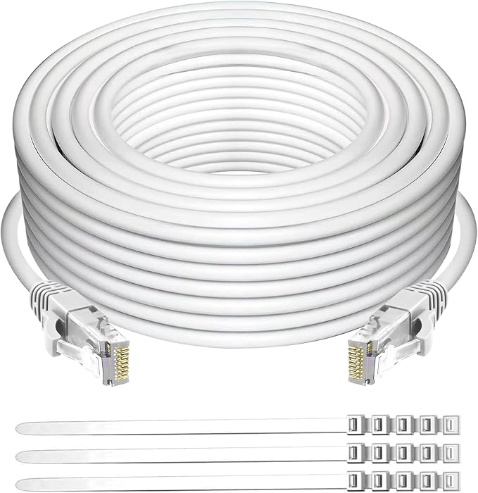 Adoreen Cat 6 Ethernet Cable 20 Ft-White, Outdoor & Indoor Snagless Long Round by Adoreen