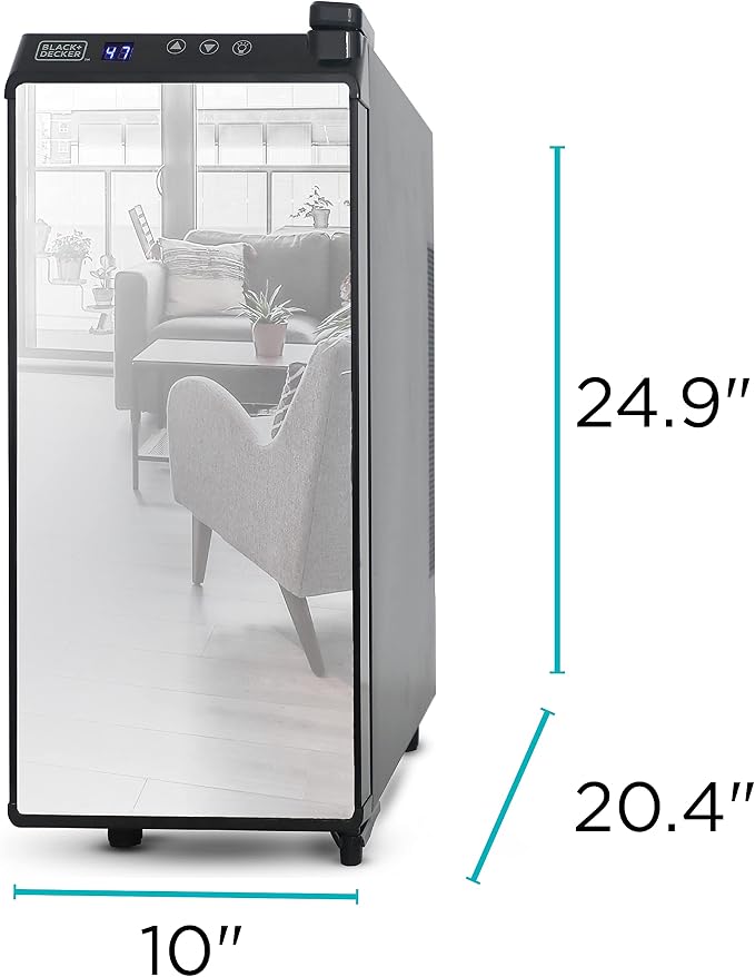 BLACK+DECKER 12-Bottle Thermoelectric Wine Chiller, BD60336, Mirrored Door | Thermoelectric Wine Cooler with Temperature Control, 12 Bottle Fridge for Reds, Whites and More, LED Display, Chrome Racks - Image 7