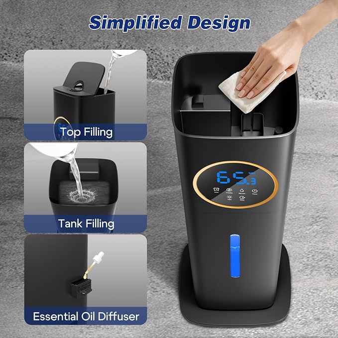 Humidifiers for Bedroom, 2.1Gal/8L Humidifier large room with Essential Oil Diffuser, Top Fill Whole House Cool Mist Humidifiers for Plants Baby Kids Adults(Black) - Image 7