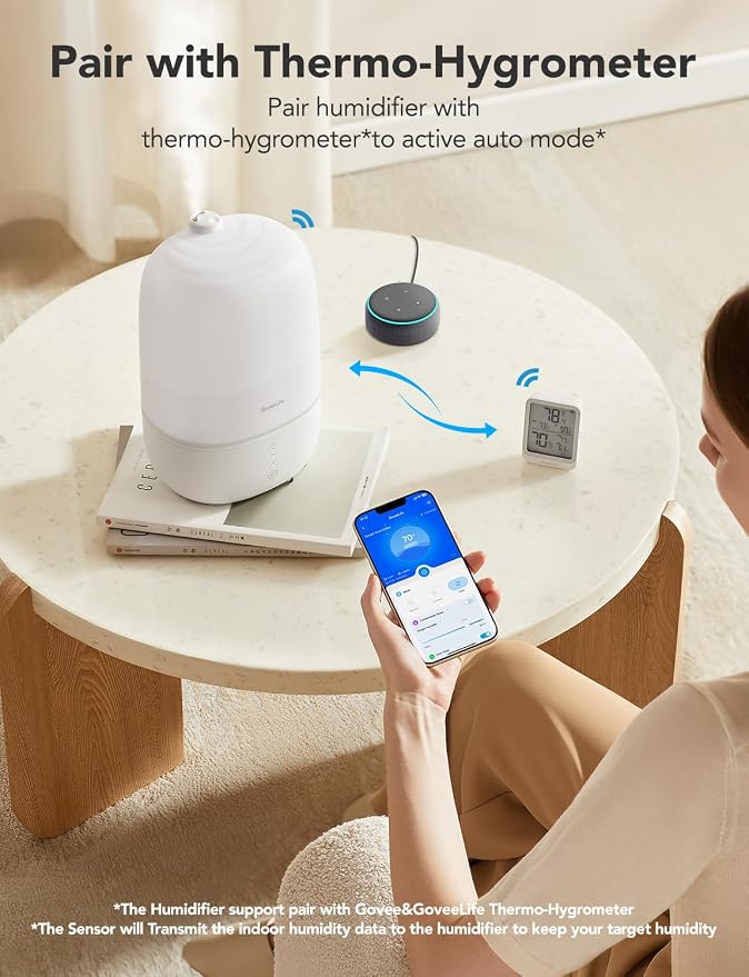 GoveeLife Smart Humidifiers for Bedroom, 3L Top Fill Cool Mist Humidifiers with Essential Oil Diffuser, Humidity Control, WiFi Air Humidifier with Night Light, for Baby, Plants, Home, Work with Alexa - Image 3