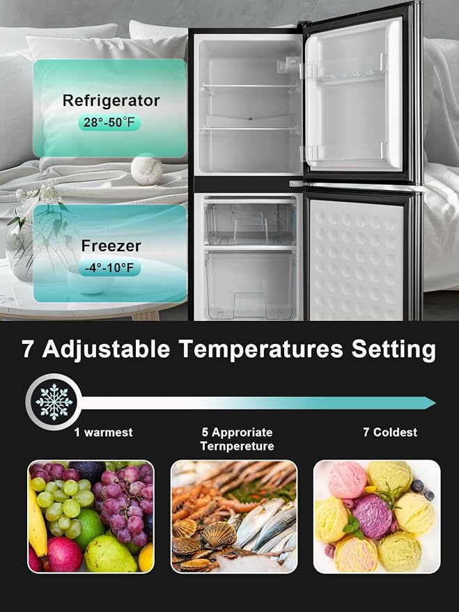 Refrigerator with Freezer 4.0 Cu.Ft Bottom Freezer 2 Door Fridge Black | 7 Level Adjustable Thermostat Control, Lock Fresh, for Apartment Bedroom Dorm and Office,Low noise - Image 2