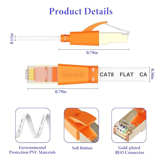 Smolink Ethernet Cable 6 FT, Cat 8 Ethernet Cable 2000Mhz 40Gbps, Internet - Image 6