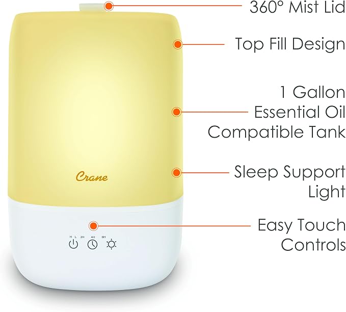 Crane Ultra-Quiet 3-in-1 Humidifier for Baby with Essential Oil Tray, 7-Color Sleep Light, 1 Gallon Top-Fill Tank, Ideal for Bedroom - Image 7
